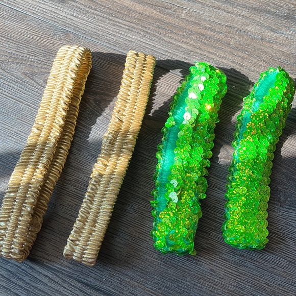 Garter set 4 stripper exotic dancer clubwear set leg garters gold green sequin - Picture 2 of 2